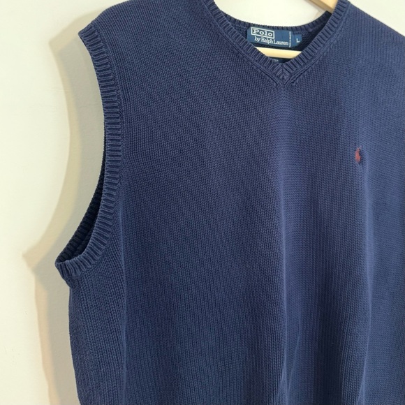 Ralph Lauren Vintage 90’s Navy Blue Cotton V-Neck Sweater Vest Men’s Size Large - Picture 4 of 6